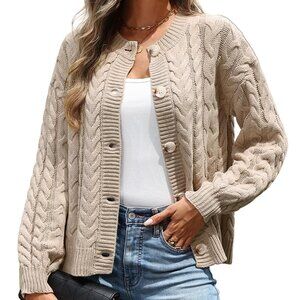 Chunky Cable Knit Cardigan Sweater Classic Chic Cozy Fall Winter Layering